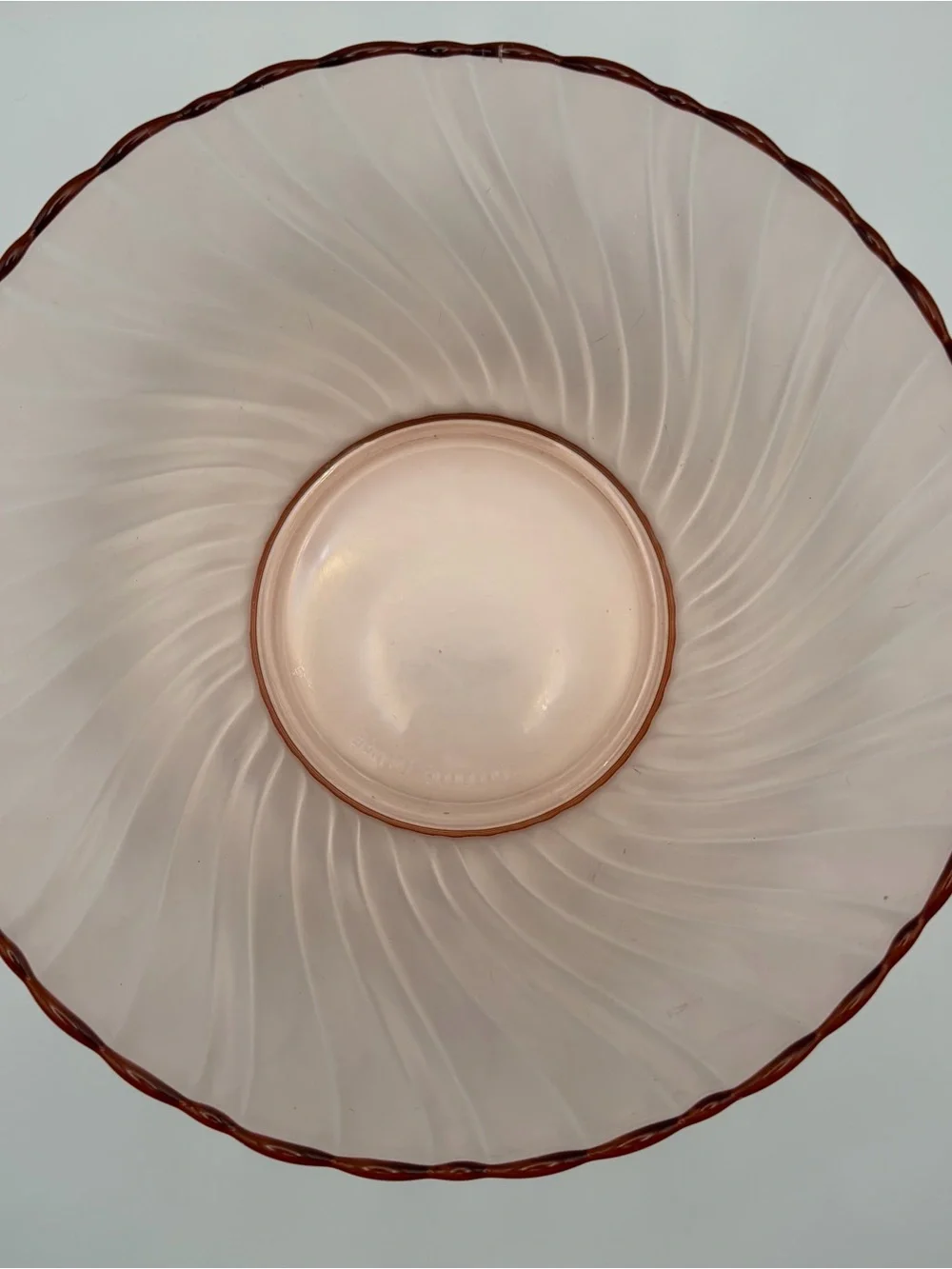 Vintage Arcoroc Rosaline Pink Swirl Glass Bowl France Scalloped Rim 9”